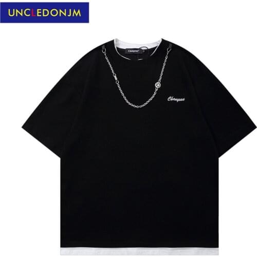 Necklace decoration short sleeve T-shirt high street retro hip hop oversized t shirt graphic men clothing CHAN-H9410