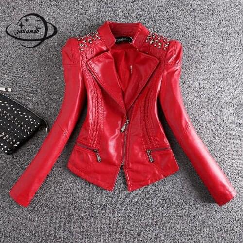 Yauamdb Women Faux Leather Jacket Spring Autumn M-4xl Female Coat Rivet Clothing Zipper Ladies Motorcycle Slim Outerwear Ly125