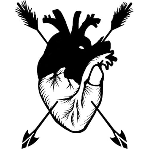 Car Sticker Funny Heart Archery Hunter Graphic Decoration Car Sticker PVC Bumper Window Decal Waterproof Black/White,16cm*13cm