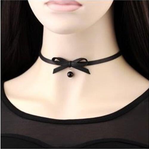 Fashion Japan Style Harajuku Black Bowknot Choker Necklaces For Women Gothic Punk Leather Necklace Female Jewelry Party Gift