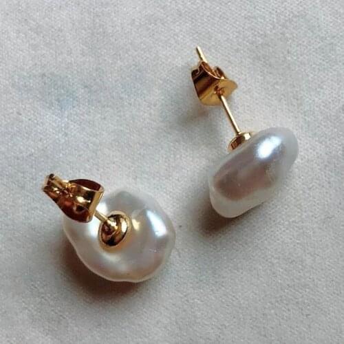 Raw Pearl Stud Earrings Freshwater Pearl 925 Silver 18K Gold Plated Stud and Post Baroque Beads Earring for Women