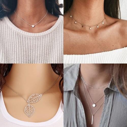 Heart Star Moon Bar Leaves Choker Necklace for Women Chain Bohemian Chocker Necklace Love Necklace Pendant on neck Gifts