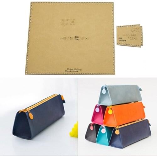 1Set DIY Student Pencil Case Kraft Paper Template Fashion Stationery Bag Leather Craft Pattern Sewing Stencil Supplies