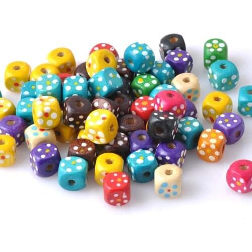 10mm 50pcs dot Painted Mixed Wooden Cube Spacer Beads Fit Jewelry DIY MT0225X