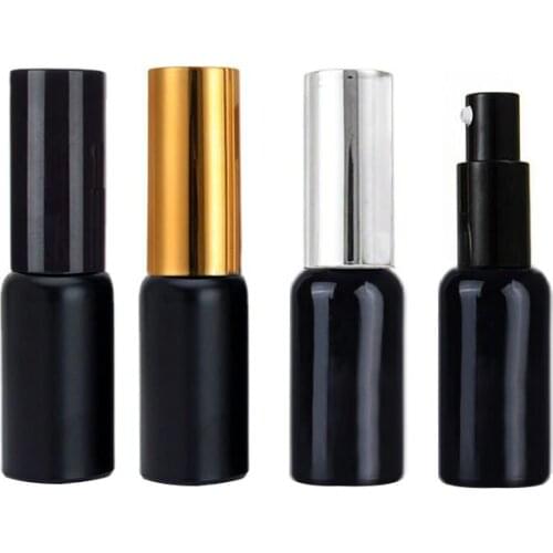 10 x 10ml Matt Black Bright Black Glass Lotion Pump Bottles. 10cc Refillable Empty Glass shampoo cream contaienrs packaging