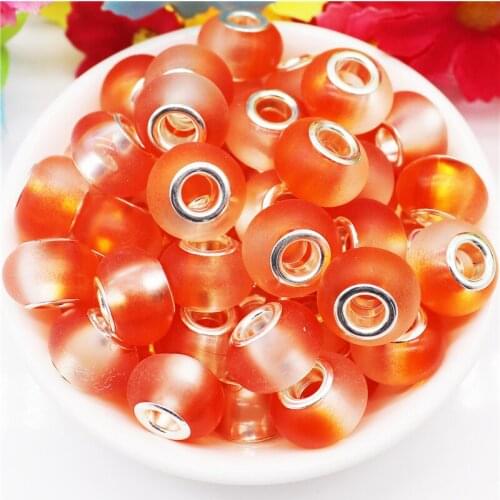 10Pcs Cute Two Matte Color Resin Muranos Silver Plated Large Hole Beads Fit Pandora Bracelet Bangle Chain Spacer Charm Necklace