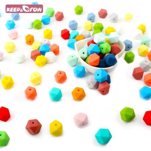 Keep&Grow 10 Pieces 14MM Silicone Hexagon Beads BPA Free Baby Teething Beads Food Grade Silicone Teether Toys Baby Shower Gifts