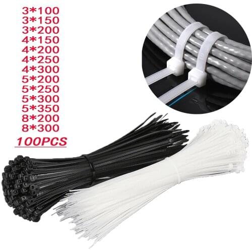 100PCS nylon cable tie self-locking plastic white fixed nylon cable tie plastic cable tie fixed cable tie 3x100 3x150 3x200