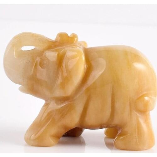 2 Inch Elephant Figurines Craft Carved Natural Stone Yellow Jade Elephant Mini Animals Statue for Home Decor Chakra Healing