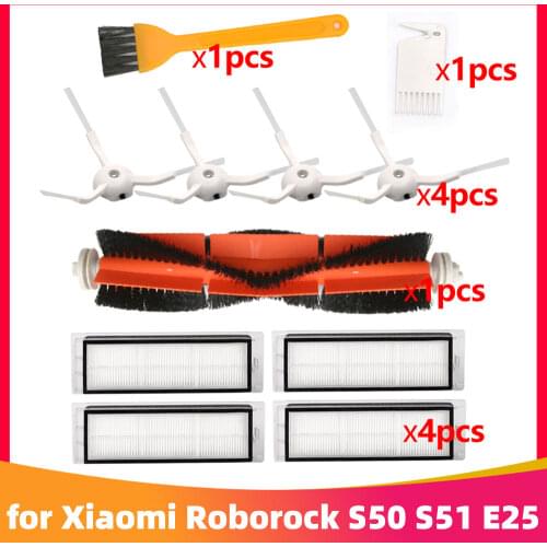 4 HEPA Filter + 4 Side Brush + 2 Main Brush for Xiaomi MI Robot Vacuum 2 Roborock S50 S51 E25 Vacuum Cleaner Parts Accessories