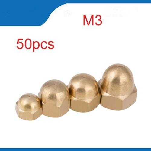 50pcs DIN1587 Acorn Nuts M3 Copper Bronze Brass Cap Nut Acorn Dome Head Hex Nuts M3