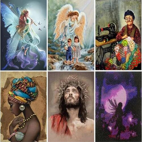 5D DIY Diamond Embroidery Full Round African Women Diamond Painting Fantasy Butterfly Fairy Diamond Mosaic Rhinestone Home Decor