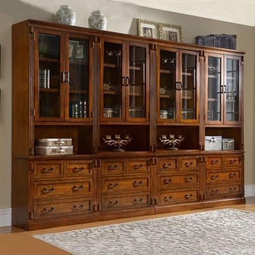 American rural solid wood bookcase free combination bookcase with door European bookcase bookshelf storage cabinet