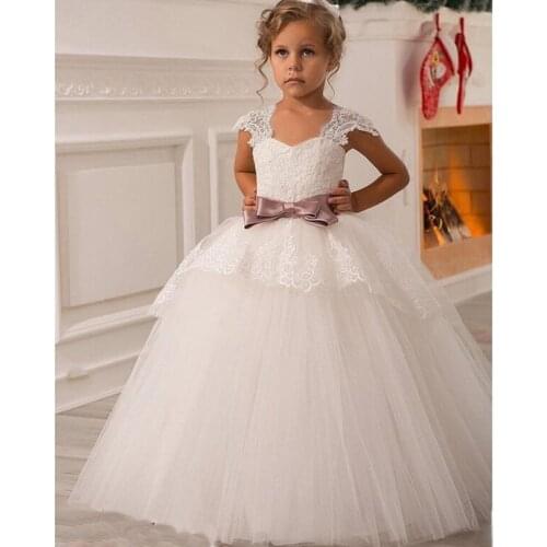White First Holy Communion Dress Ball Gowns Flower Girls Tulle Dress Wedding Party Princess robe fille enfant mariage de soiree