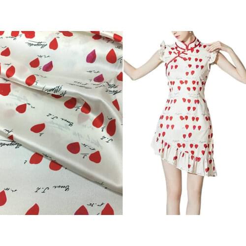 Brand art wave letter printing wide stretch natural silk satin cheongsam skirt dress fabric 19mm heavy silk fabric 140cm wide