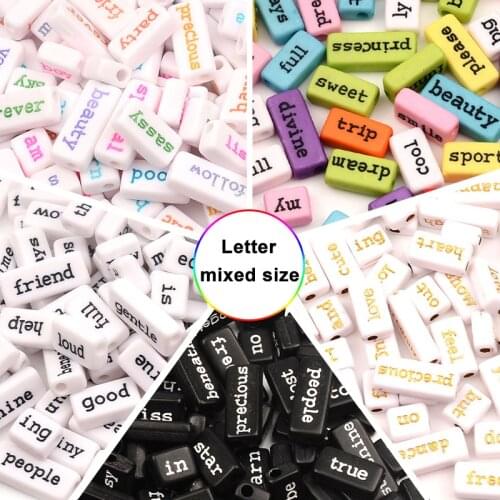 Mixed Size Rectangle Gold English Words Acrylic Beads Loose Beads For Jewelry Making Handmade Diy Bracelet Necklace Necklace