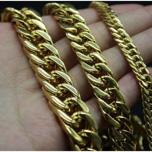 7/10/12mm Gold Color Cuban Link Chain Mens Necklace on the Neck Stainless Steel Collar Choker Hip Hop Style Jewelry Wholesale