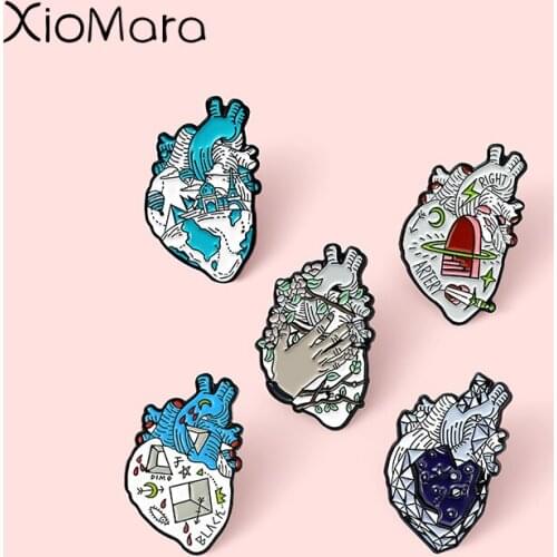 Organ Heart Enamel Pins Graffiti Art Creation Brooches Badges Clothes Bag Pins Jewelry Gift for Friends