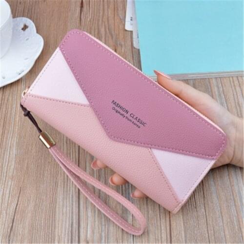 Womens Wallet Clutch Wallets Ladies Long Zipper Purses Korean Contrast Wallet Women Credit Card Holder Phone Bag Cartera Mujer