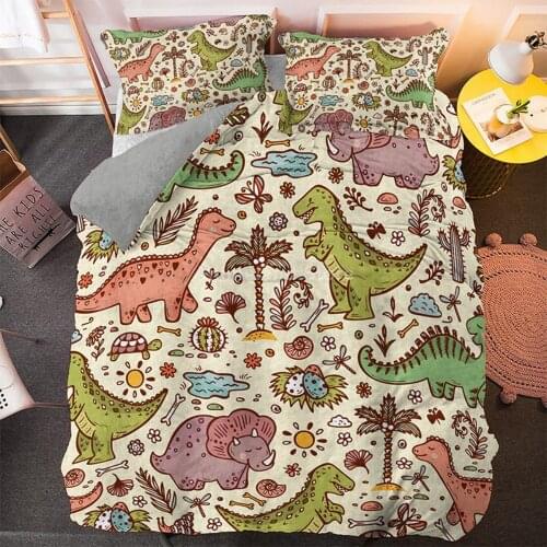 Cute Dinosaur Bedding Set Cartoon 3d Bed Linen Quilt Duvet Cover Sets Home Textile Decor Twin Single Queen King Size Fashion
