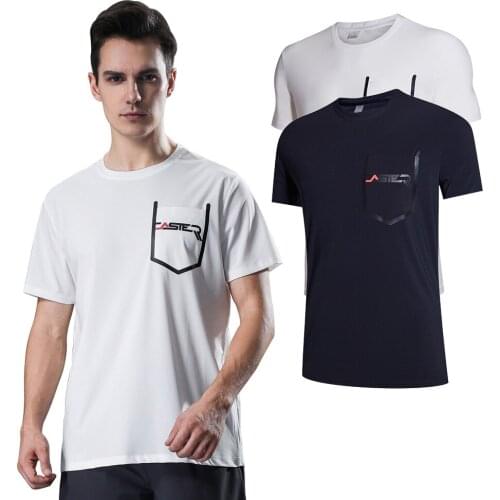 Mens Compression Running T Shirt Short Sleeves Fitness Work Out Sport T-Shirts Running Shirt Patch Pocket Gym Sports Clothing