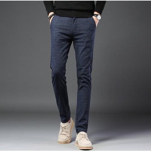 High quality summer 2019 new straight mens pants Korean fashion casual cotton homme slim trousers male plaid joggers pants