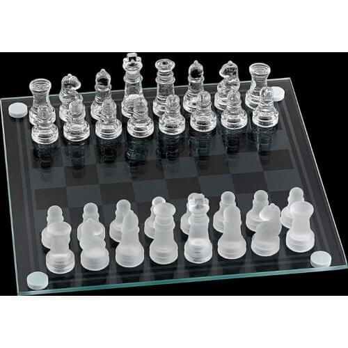 NEW 2021 Exquisite Glass Chess Game Set, Solid Glass Chess Pieces and Crystal Mirror Chess Board Gift for Young Adults