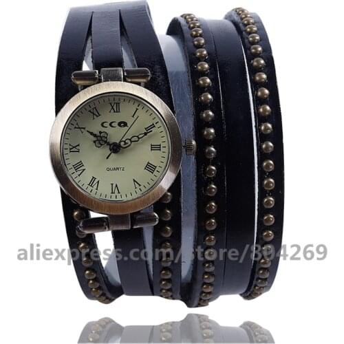 Wholesale Fashion Women Punck Long Leather Watches Analog Quartz Dress Wrap Around Wrist Watches 920059