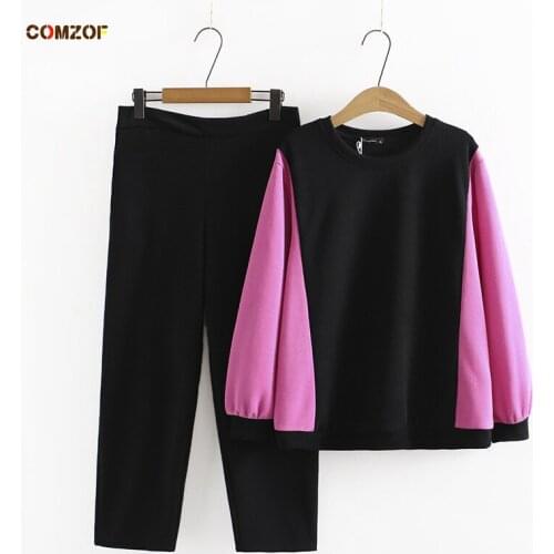 2021 Autumn Women Two Piece Set Plus Size Hoodie+Pants Patchwork Loose Suits Clothing Sweatpants Conjuntos De Vestido 4XL