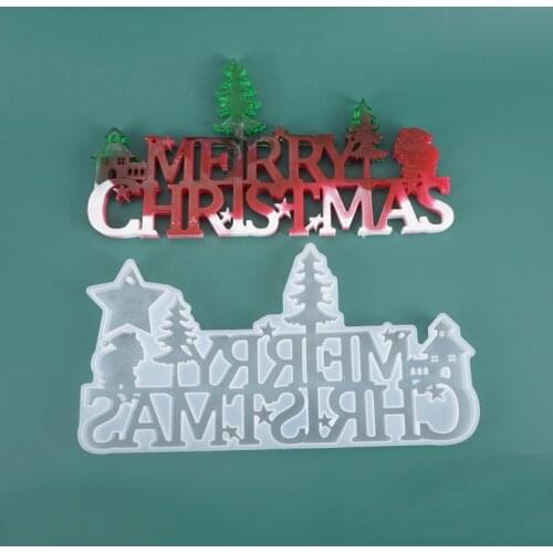 DIY Resin Crystal Epoxy Mold Christmas Listing Decoration Merry Christmas English Mirror Silicone Mold
