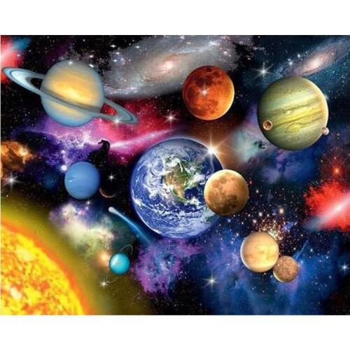 Frame DIY Painting By Numbers Kits Colorful Solar System Earth Space Wall Art Picture Coloring By Numbers Kids Unique Gift Paint