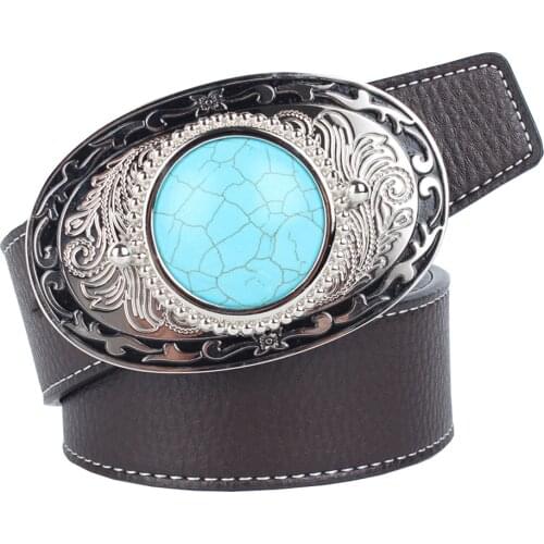 Women Men Waist Belt Leather Belts Waist Strap Turquoise Buckle Waistband Western Cowboy Style Party Dress Decor