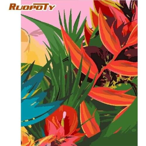 RUOPOTY Painting By Numbers Kits For Adults Orange Leaves Oil Picture By Number 60x75cm Framed On Canvas Handmade Home Arts