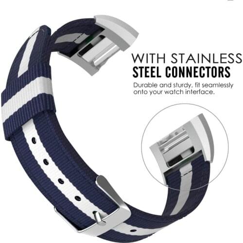 Woven Nylon Sports for Fitbit Charge 2 Replacement Strap with Connector Heart Rate Wristband for Women Men 9.6