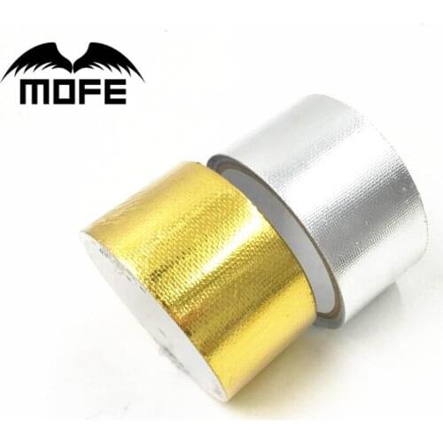 MOFE 2"x5 Meter Fiberglass Heat Reflective Tape Gold High Temperature Heat and Sound Shield Wrap Roll Adhesive Car Styling