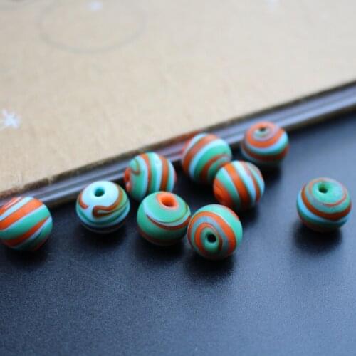 10Pcs 12mm Handmade Glass lampwork beads Green blue Orange stripes for jewelry Bracelet Necklace making Wholesale and Retail