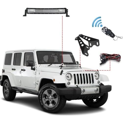 22inch 120W Combo Beam Offroad LED Light Bar + Wiring Harness + Remote Controller + Mount Bracket For Jeep Wrangler 2007-2017