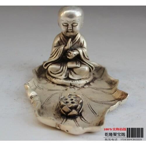 Tibet Silver Household adornment sitting lotus the lad the young monk statue Buddha statue metal handicraft