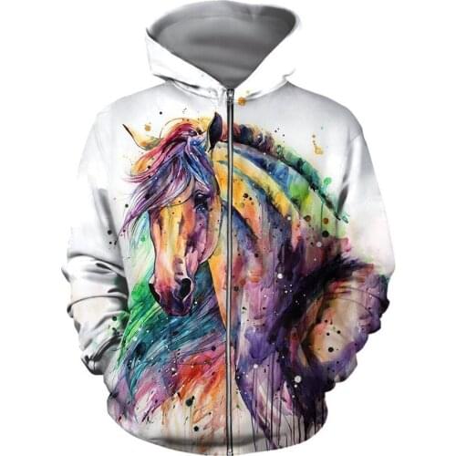 CLOOCL Newest Horse Series Zipper Hoodies Animals Pets 3D Print Men Clothing Women Casual Tops Pockets Sweatshirts