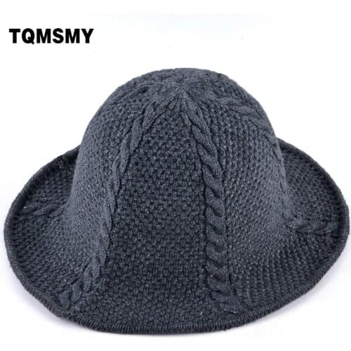 TOMSMY Winter wool blended fabric hat Womens Knitted wool bucket hats Solid Color Floppy Bob Sun visor caps men Casual cap