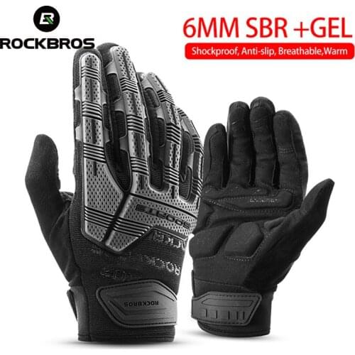ROCKBROS SBR 6mm Thickened Pad Bicycle Gloves Shockproof Breathable GEL Cycling Gloves Full Finger Men Downhill MTB Bike Glove