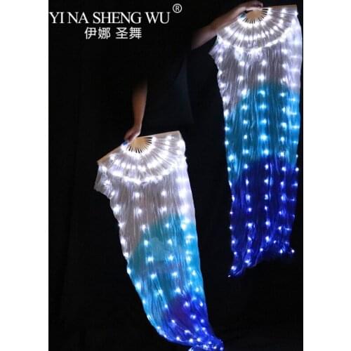 1 pc / 1 pair Belly Dance LED Silk Fans 180x90cm Stage Performance Props Unisex Shining Rainbow LED Dance Fans