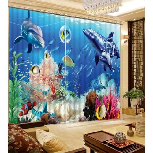 High quality custom 3d curtain fabric Beautiful Photo Fashion Customized 3D Curtains dolphin curtains