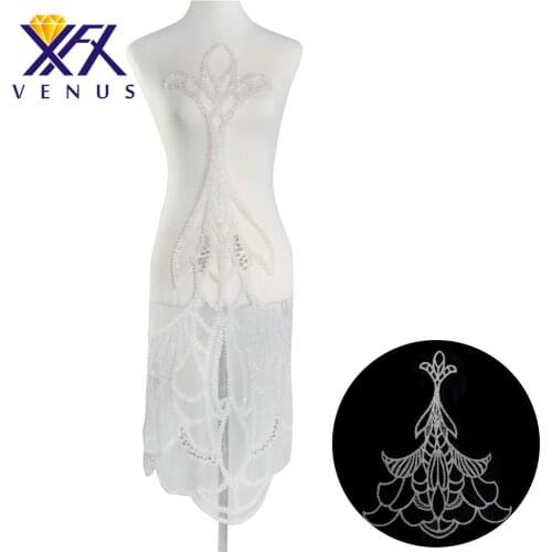 XINFANGXIU Crystal large size applique handmade crystal patch with stones crystals rhinestones for dress shiny party dress DIY