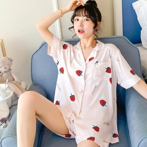JULYS SONG Summer Printed Viscose Women Sleepwear 2 PCS Pajamas Women Shirts And Shorts Lapel Collar Short Sleeve Female Pyjama