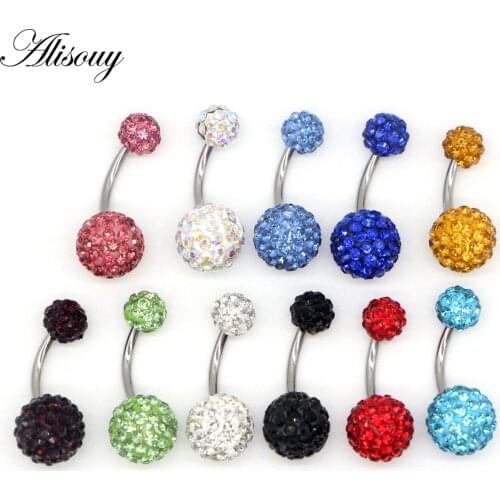 Alisouy 1 PCS Crystal Rhinestone Woman Navel Belly Button Ring Piercing omblingo Surgical Steel Real Belly Piercing Navel Rings