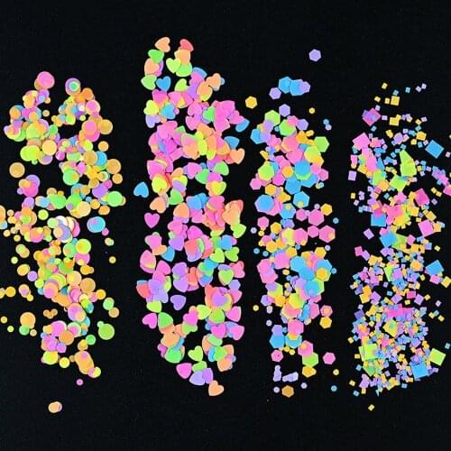 1Pack Nail Art Glitter Decorations Hexagon/Love Heart/Rectangle/Round Sequins Holographic Nail Paillette Fluorescent Flakes Ta87