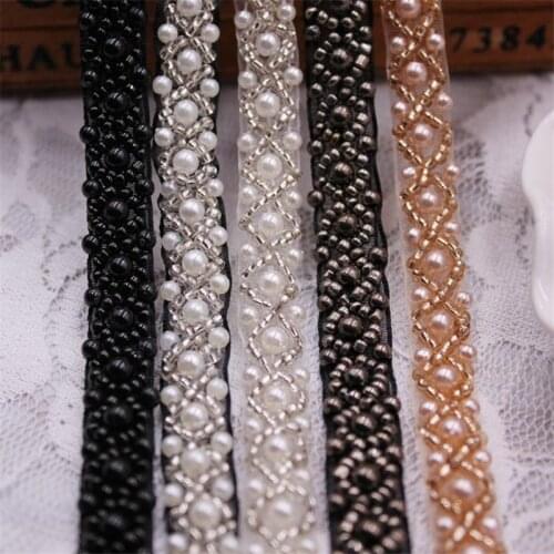 1 Yards/Lot Pearl Seed Bead Beaded Trims Lace Ribbon Fabric Clothes Decoration Wedding Dress Collar Sleeve Lace Applique