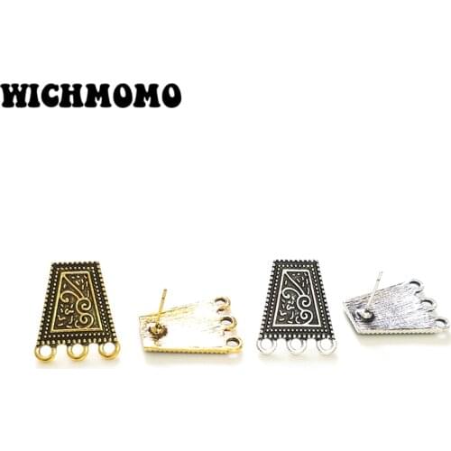 10pcs Retro Plated Gold Trapezoid Porous Zinc Alloy Earring Base Connectors Linkers for DIY Jewelry Accessories PJ217