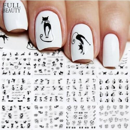 12 Design Black Cat 3D Nail Stickers Sliders Animal Adhesive Wraps DIY Nail Art Manicure Decoration Polish Decals CHJH025-036-1